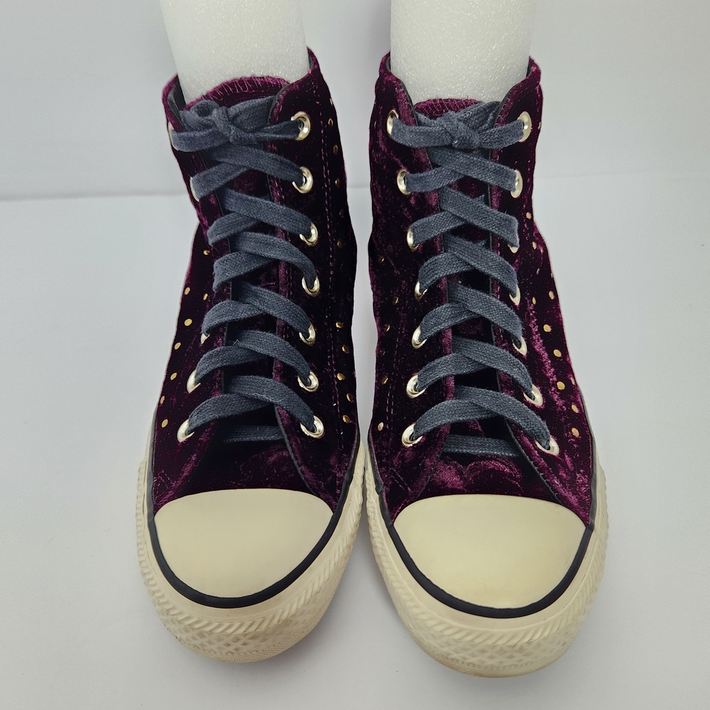 Converse Size 7 All Star Lux Velvet Hidden Wedge ‘Dark Sangria’ Studded Sneakers - Picture 2 of 10